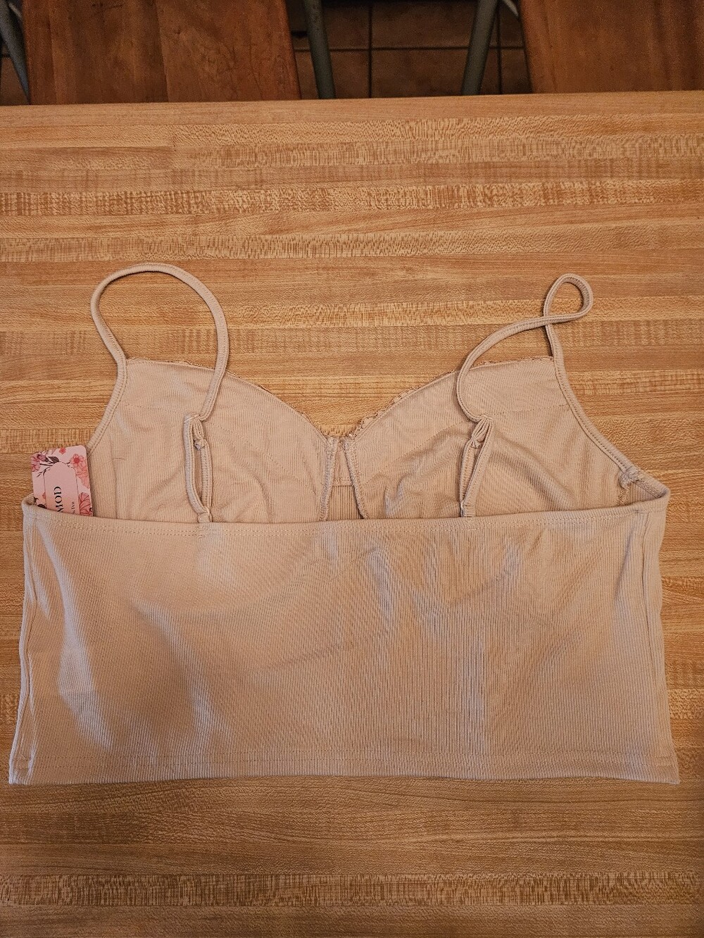 SHEIN MOD Beige Ribbed Lace Trim Crop Cami Top 1XL - Picture 2 of 6